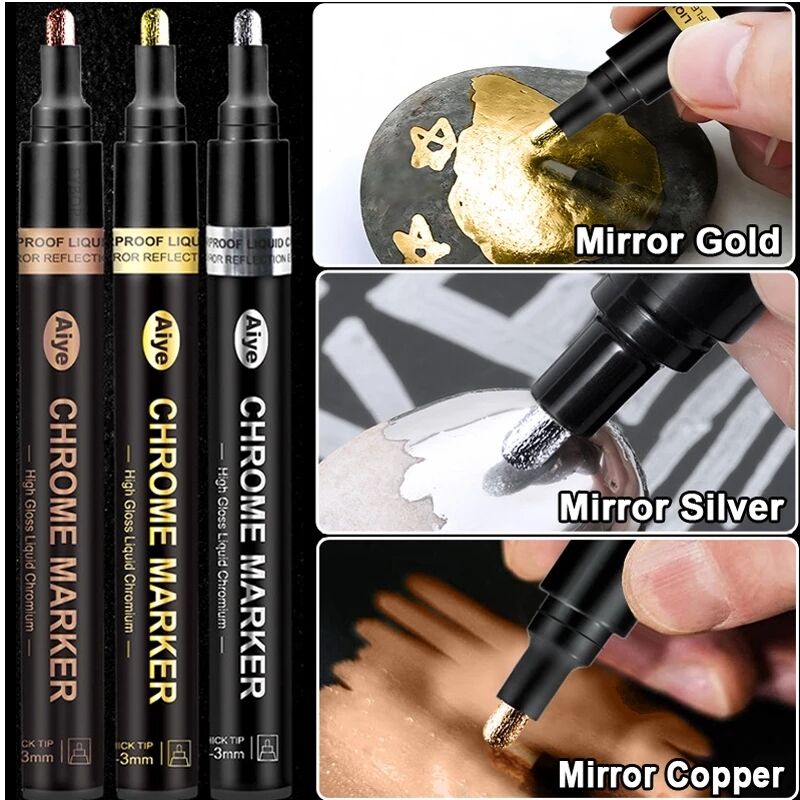 Liquid Reflective Chrome Mirror Marker Pen DIY Paint Mirror Chrome Metallic Craftwork Pen Gold Silver Copper Art Writing  Office Products