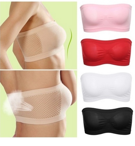 Women Basic Stretch Layer Strapless Seamless Solid Cropped Tube Top Bra Bandeau Underwear