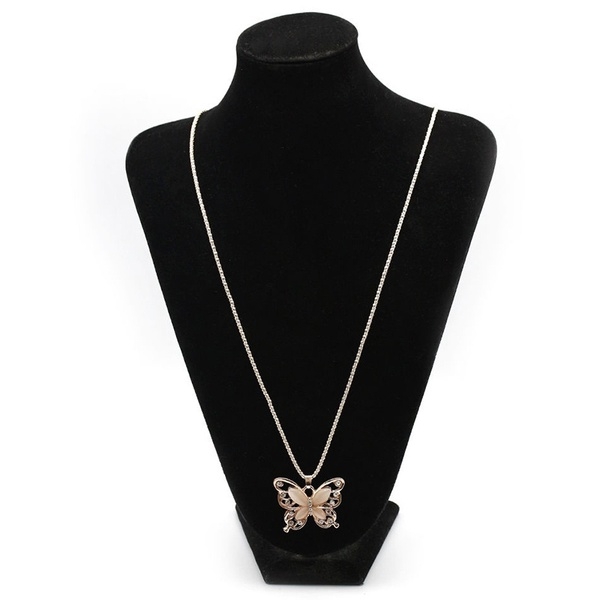 Women Lady Rose Gold Opal Butterfly Pendant Necklace Sweater Chain