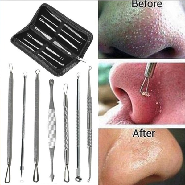 7pcs Blackhead Whitehead Pimple Spot Comedone Acne Extractor Remover Popper Tool Kit