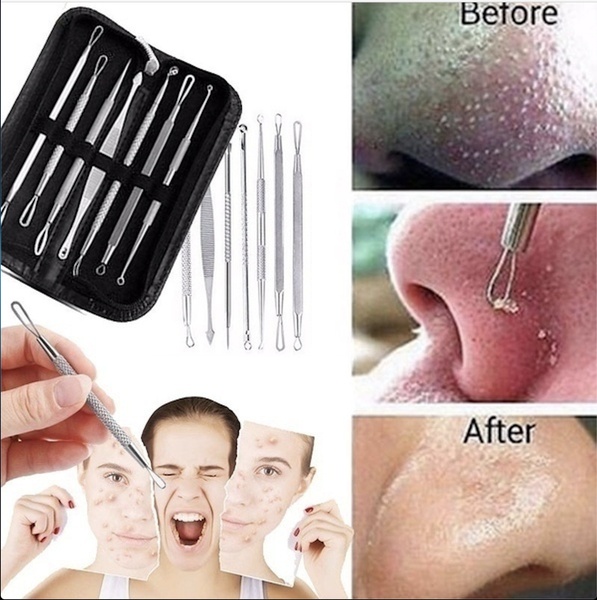 7pcs Blackhead Whitehead Pimple Spot Comedone Acne Extractor Remover Popper Tool Kit