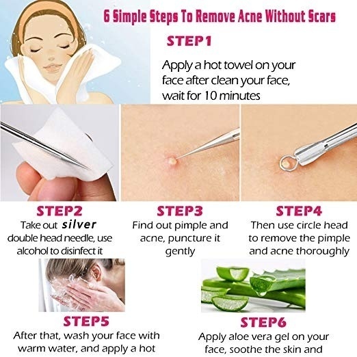 7pcs Blackhead Whitehead Pimple Spot Comedone Acne Extractor Remover Popper Tool Kit