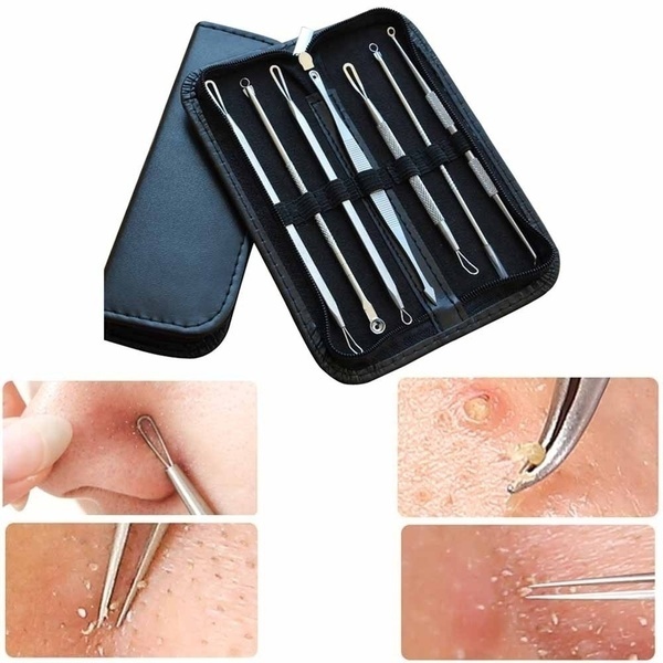 7pcs Blackhead Whitehead Pimple Spot Comedone Acne Extractor Remover Popper Tool Kit