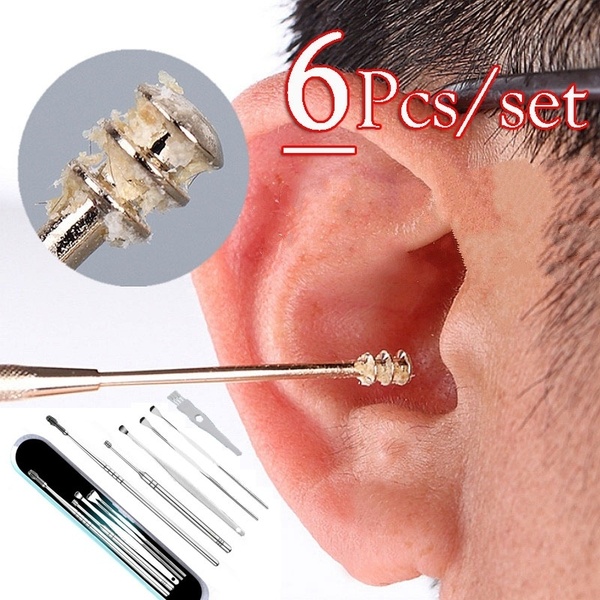 6PCS/Set Stainless Steel Spiral Portable Earpick Spoon Ear Wax Remover Cleaner Ear Care Beauty Tool