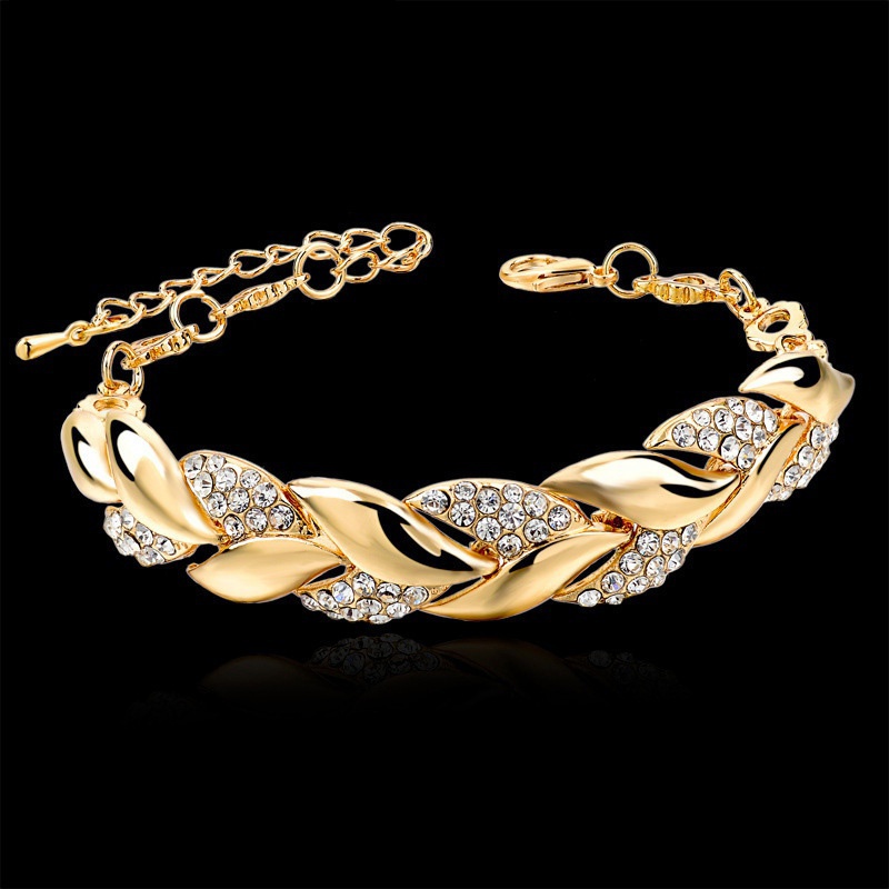 2022 Luxury 12K/18K Gold Braided (Leaves Means Lasting Love) Slimming Bracelet Arthritis Pain Relief Smooth Sterling Silver Magnetic Bracele