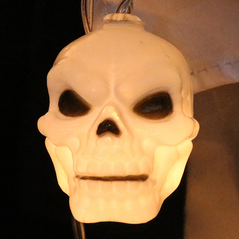 Skull Halloween Christmas Holiday String Lights, 10 Lamps with Battery Powered