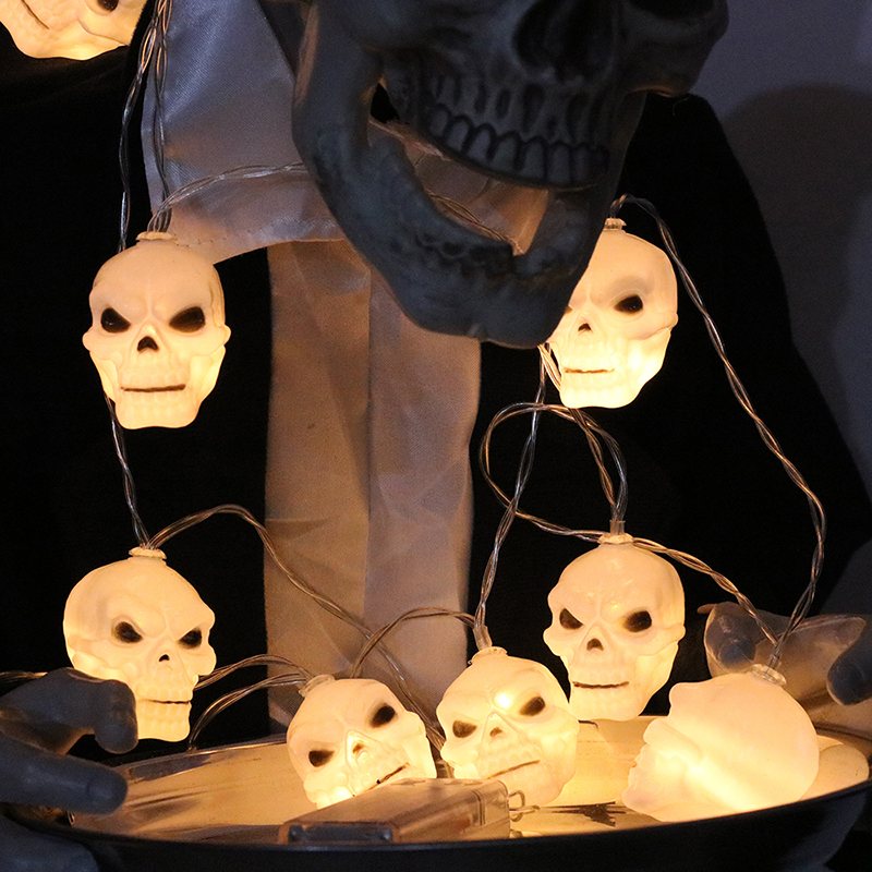 Skull Halloween Christmas Holiday String Lights, 10 Lamps with Battery Powered