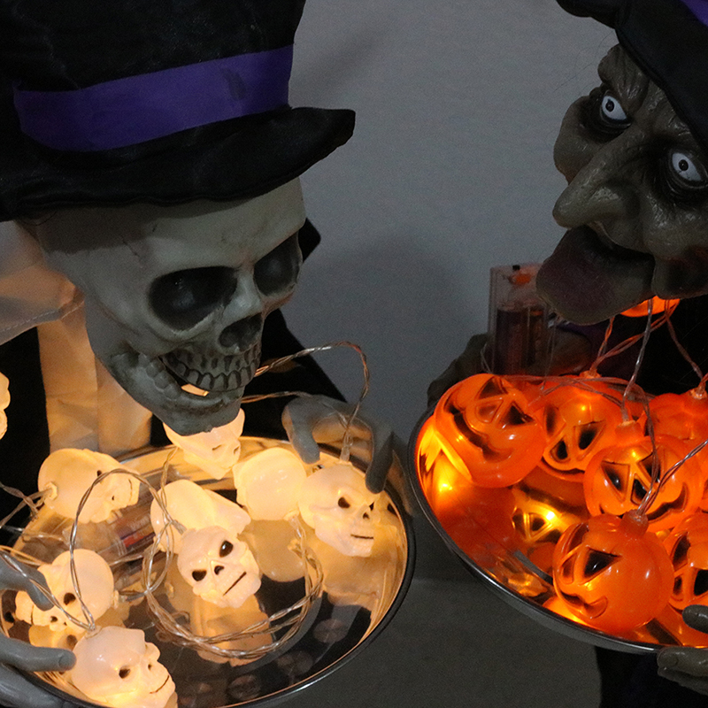 Skull Halloween Christmas Holiday String Lights, 10 Lamps with Battery Powered