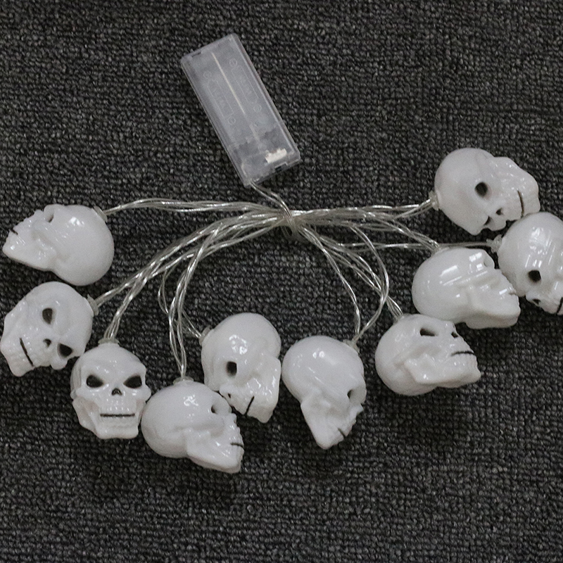 Skull Halloween Christmas Holiday String Lights, 10 Lamps with Battery Powered