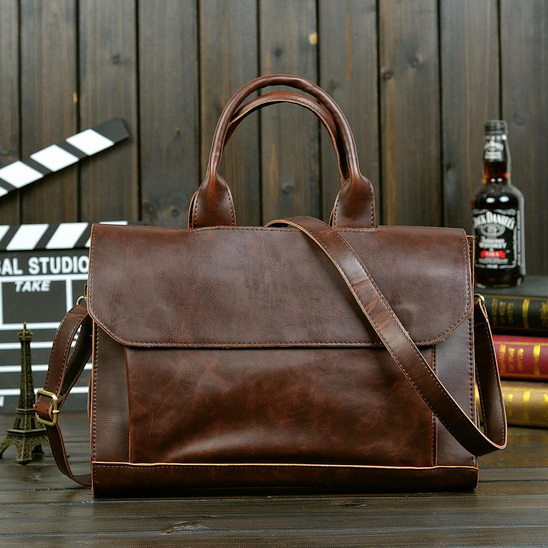 Men's Genuine Leather Briefcase Business Laptop Bag Shoulder Messenger Bag Fashion  Waterproof