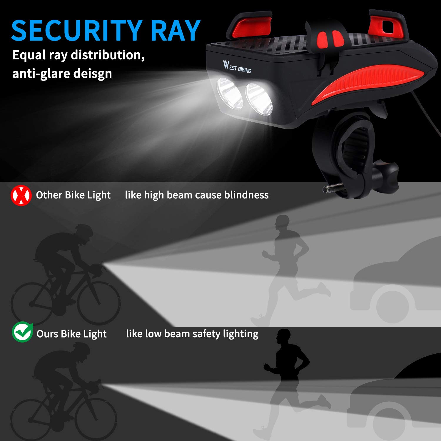 4-in-1 Motorcycle Bicycle Horn Lamp/Phone Holder/Bicycle Horn/ Rechargeable Power Bank