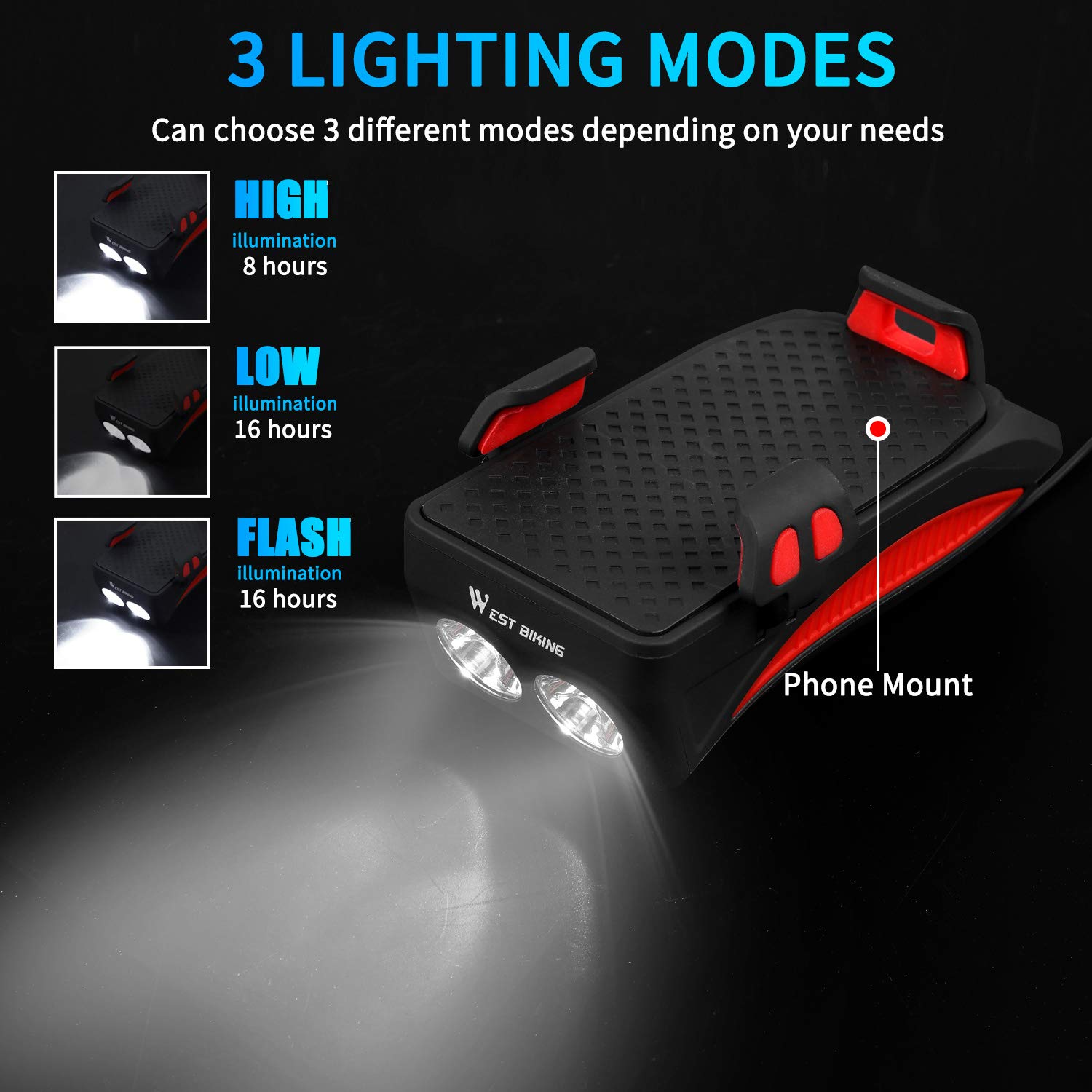4-in-1 Motorcycle Bicycle Horn Lamp/Phone Holder/Bicycle Horn/ Rechargeable Power Bank