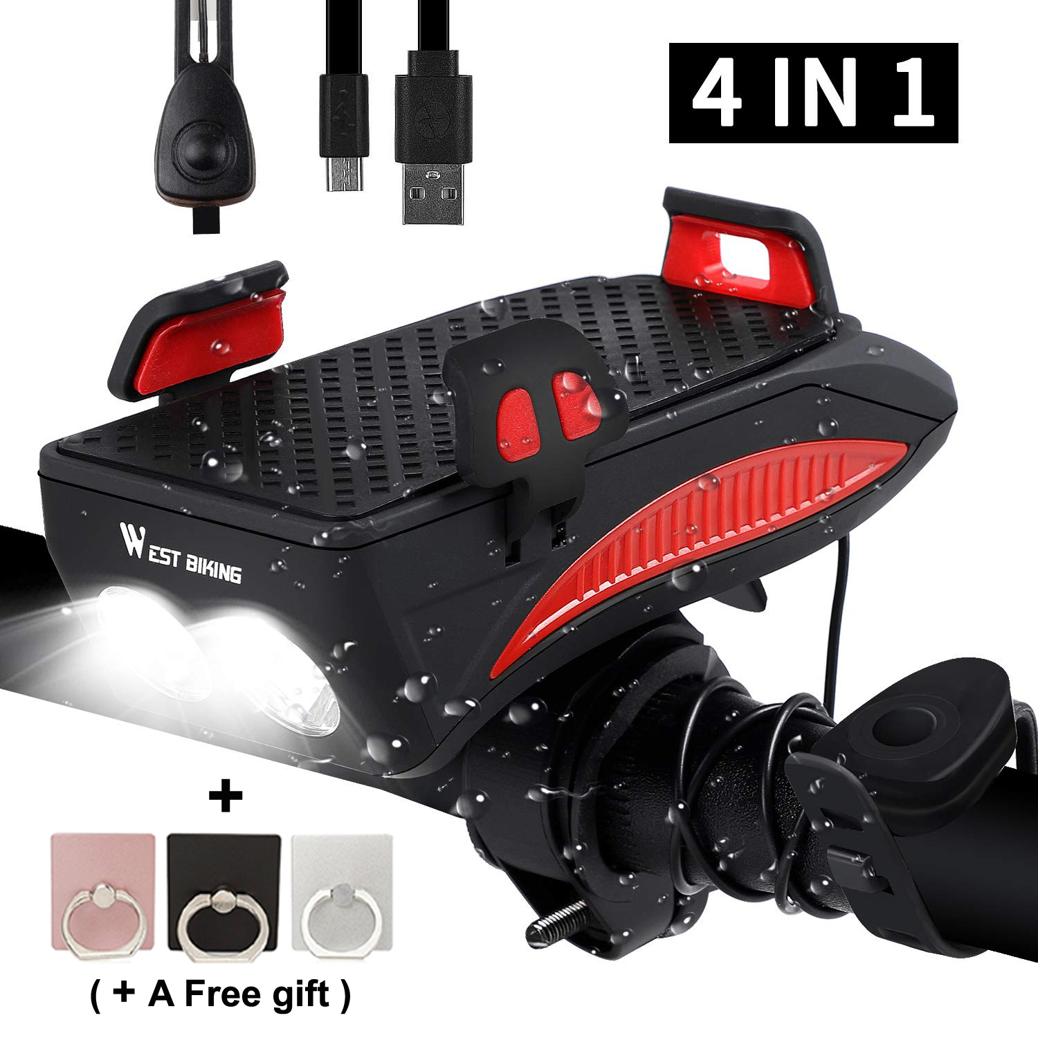 4-in-1 Motorcycle Bicycle Horn Lamp/Phone Holder/Bicycle Horn/ Rechargeable Power Bank