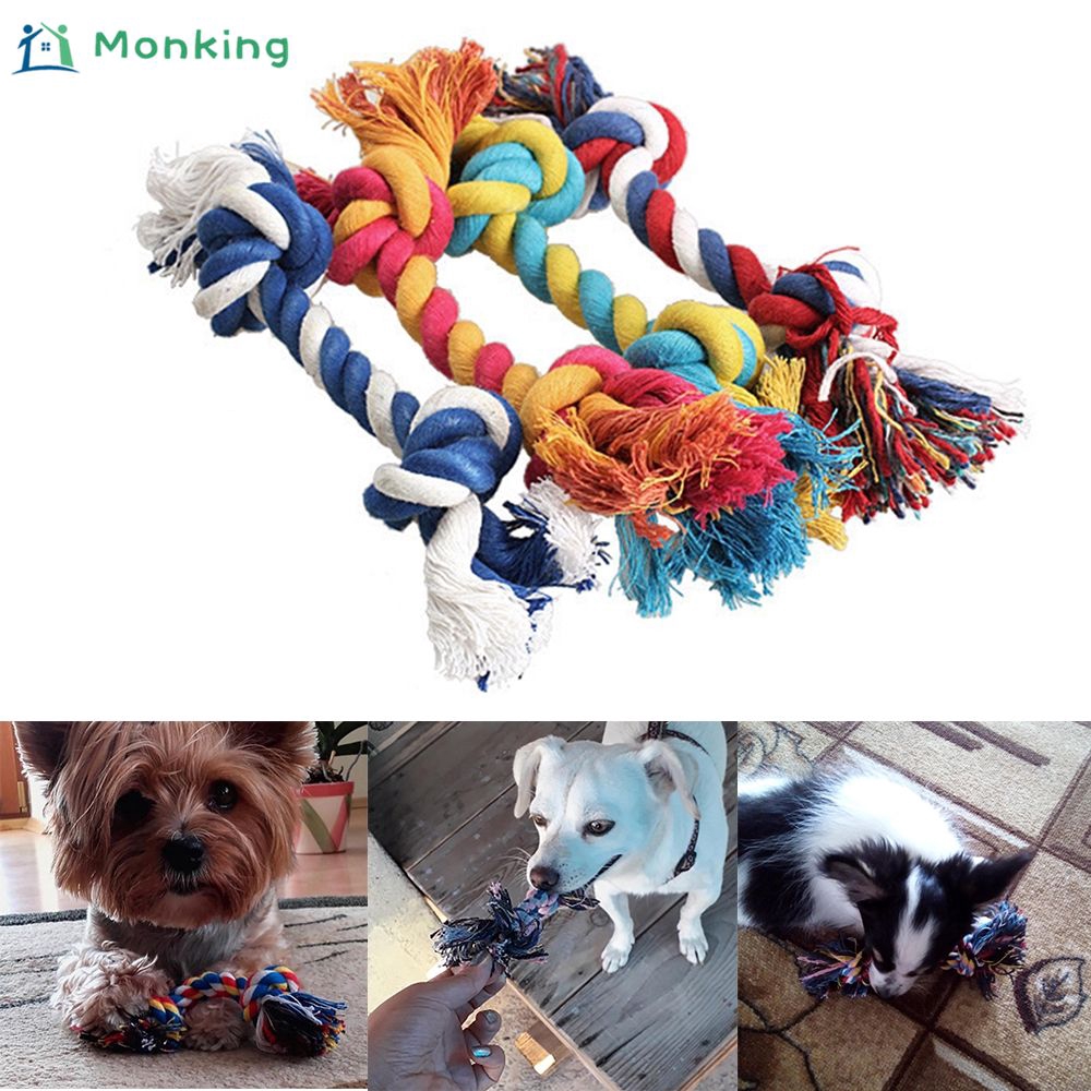 Pet Dog Puppy Toys Double Knot Cotton Rope Braided Bone Shape Tooth Cleaning Interactive Kitten