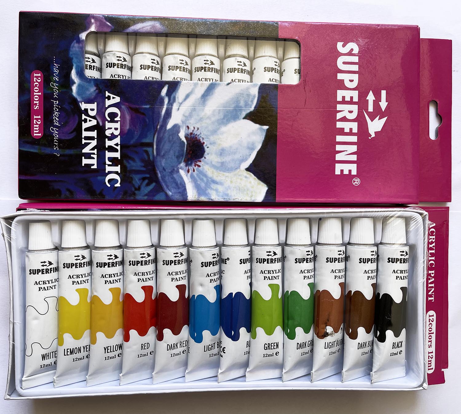 Acrylic Paint Set 12 craft paints. For paper, canvas, wood, ceramic, fabric Lasting Quality