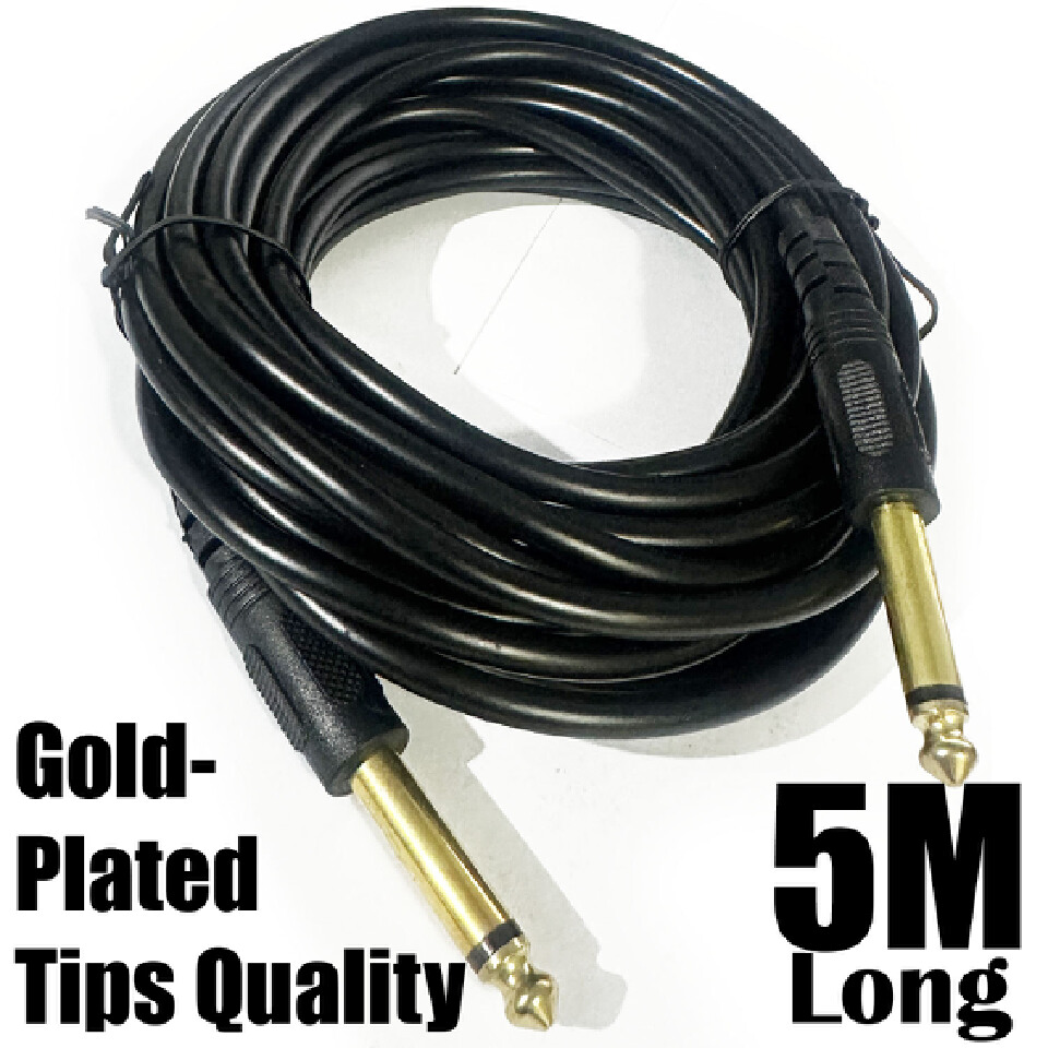 5 Meter, Black 6.5mm Male to Male Mono Audio Cable, HiFi Gold Plated for Microphones / Guitar / Amplifier / Microphone - 5 Metres Long