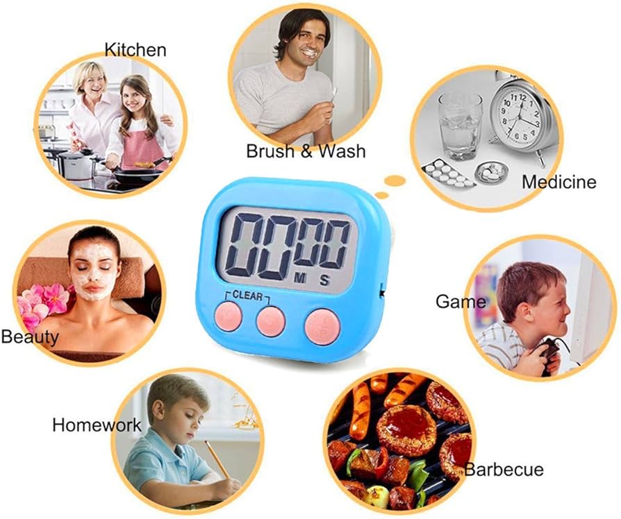 Kitchen Timer Digital Cooking Timers Clock, ON/OFF Simple Operation, Big Digits, Loud Alarm, Magnetic Backing Stand, Countdown Up Minute Second Timers for Kids Games Exercise Office