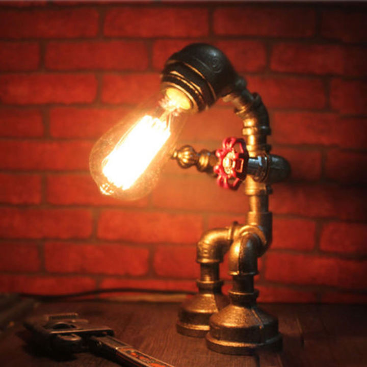 Vintage Industrial Robot Light Water Pipe Steampunk Man Table Desk Lamp Bedroom