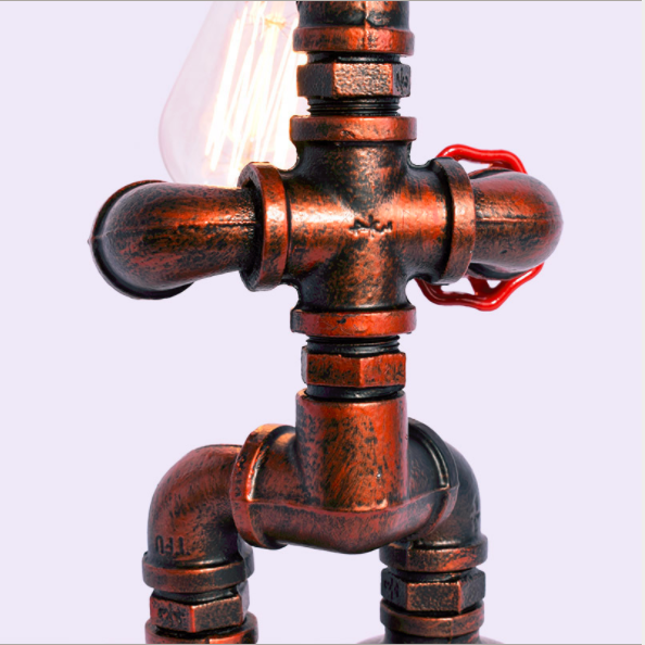 Vintage Industrial Robot Light Water Pipe Steampunk Man Table Desk Lamp Bedroom
