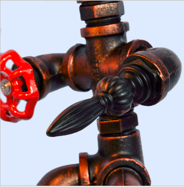 Vintage Industrial Robot Light Water Pipe Steampunk Man Table Desk Lamp Bedroom