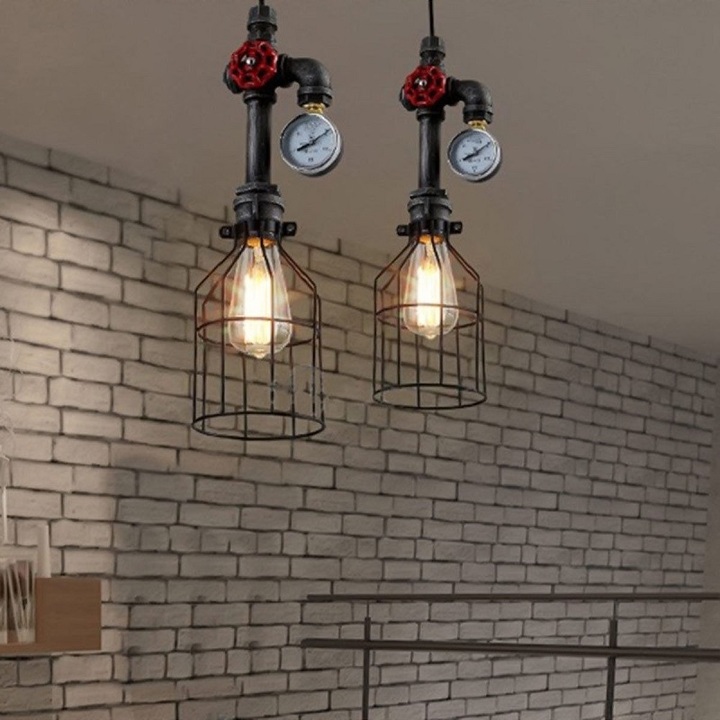 Industrial vintage cage line bulb bulb steampunk tube chandelier ceiling