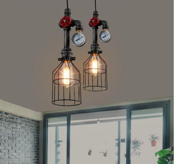 Industrial vintage cage line bulb bulb steampunk tube chandelier ceiling