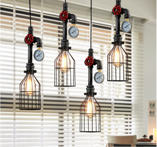 Industrial vintage cage line bulb bulb steampunk tube chandelier ceiling