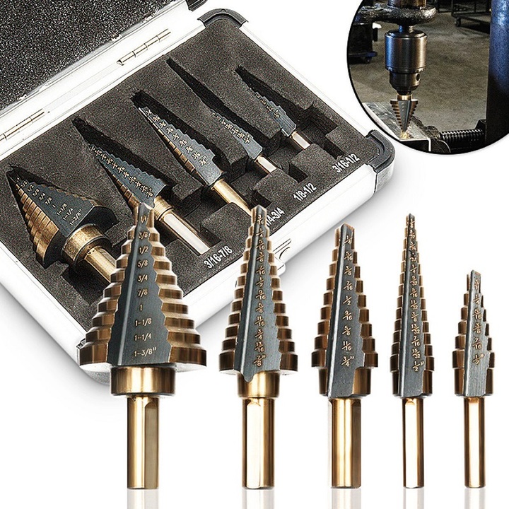 5-piece set of inch step drill set / step drill / steel plate drill / twist drill
