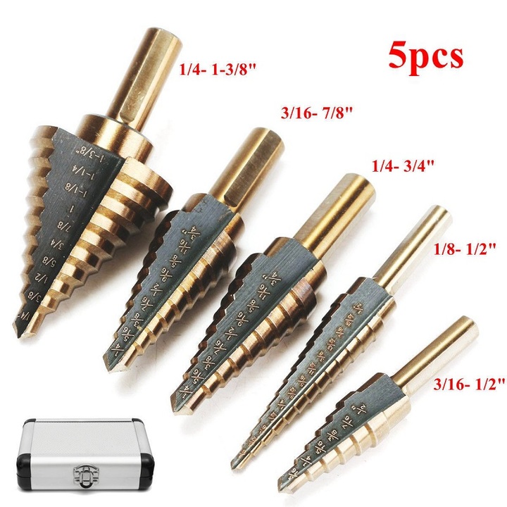 5-piece set of inch step drill set / step drill / steel plate drill / twist drill