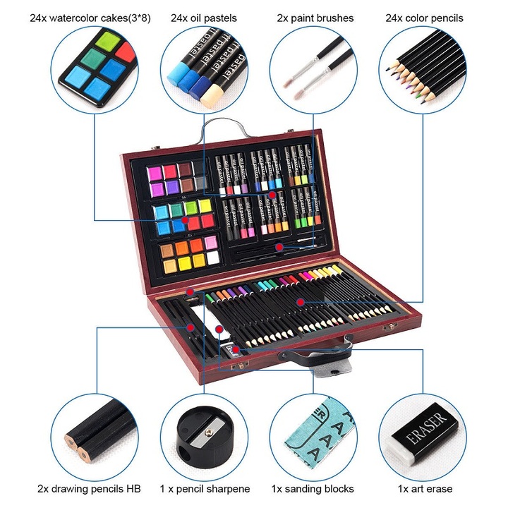 80 pieces of luxury art set painting and painting luggage accessories