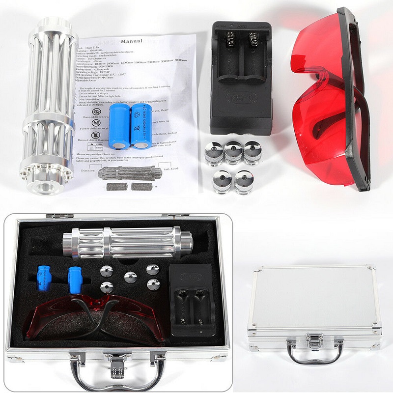Adjustable Focus High Power Blue Laser 5W Light with Battery + Portable Box