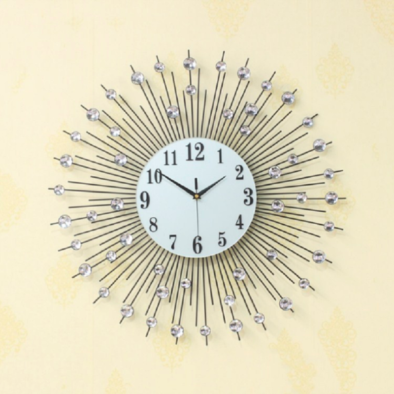 60x60cm Modern Luxury Large Art Round Diamond Wall Clock Home Living Room Decor