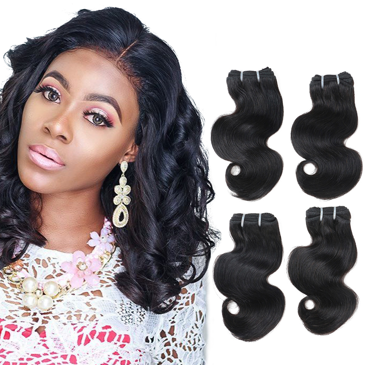 BHF Malaysian Body Wave 8A Hair Weave 4 Bundles 8-24 Inch Natural Black Human Virgin Hair  50g/Piece