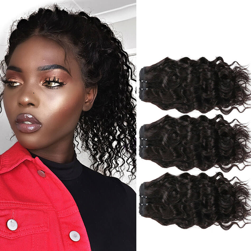 BHF 8A Brazilian Water Wave 50g/pc Hair Weave 3 Bundles Human Hair 8-14" Natural Black Virgin Hair