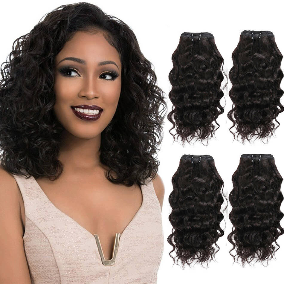 BHF 8A Brazilian Water Wave Virgin hair 4 Bundles 8-14" with Natural Black 100% Human Hair 50g/pc