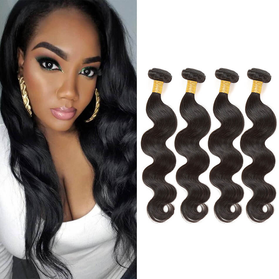Peruvian Virgin Hair Body Wave 4 Bundles 100% Human Hair Weave 8-24" 50G/PC Natural Black for Women