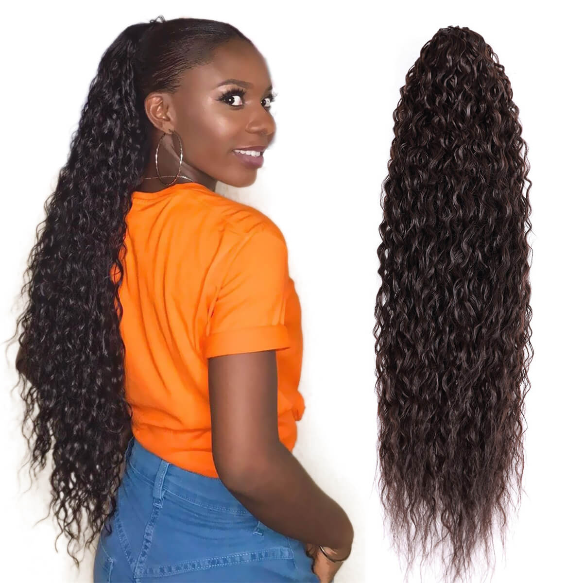 BHF Water Wave 28inch Ponytail Synthetic Hairpiece Wrap on Clip Hair Extensions PonyTail 150G/PC