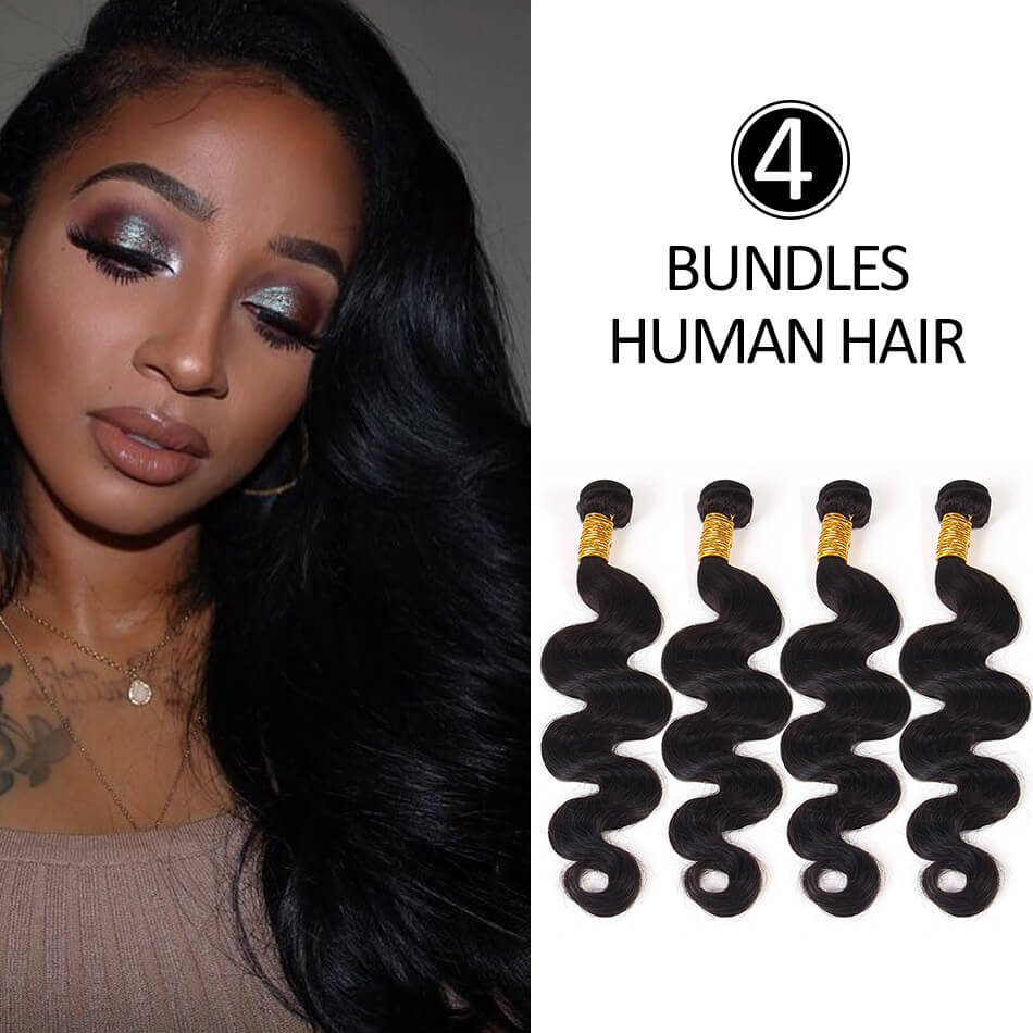 BHF Brazilian Body Wave Virgin Hair 4 Bundles 100% Human Hair Extensions 8-24" 50G/PC Natural Black