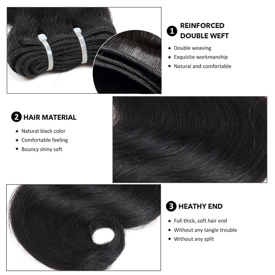 BHF Malaysian Body Wave Hair Bundles 3Pcs/lot 100% Human Virgin Hair extensions 8"-24" Natural Color