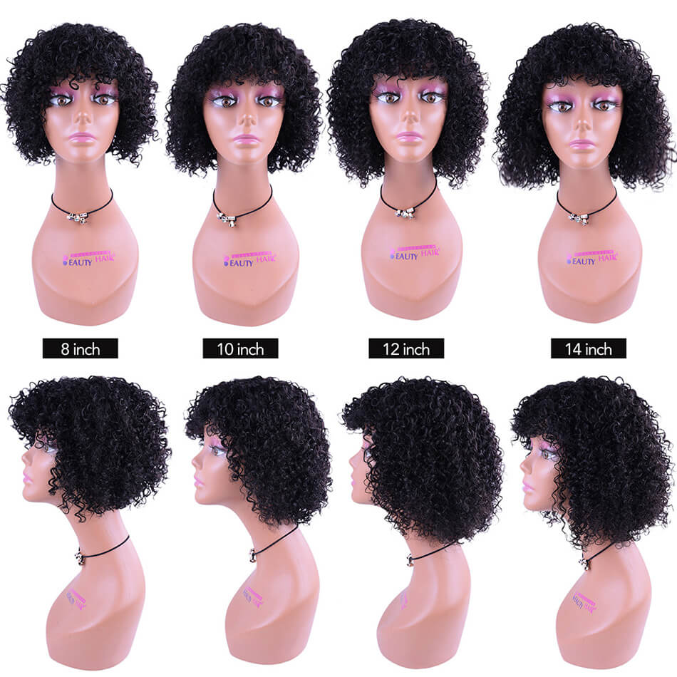 BHF Kinky Curly Bobo Wig With Bangs 100% Human Hair Wigs 8-14inch Short Bob Wigs