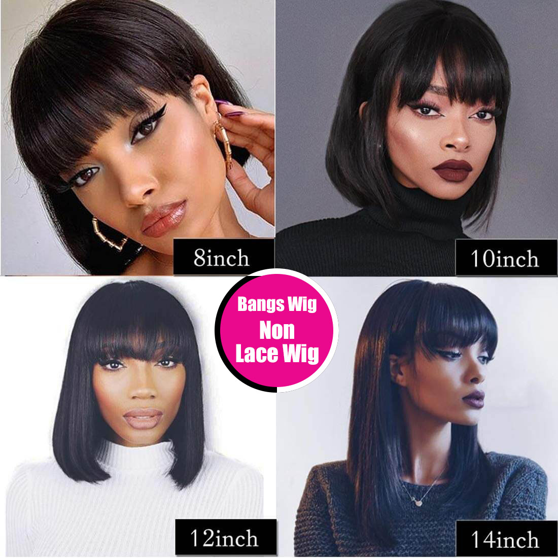 BHF Short Bobo Wigs With Bangs 8-14inch Straight Human Hair Wigs Bobo Hairstyle Hair wigs