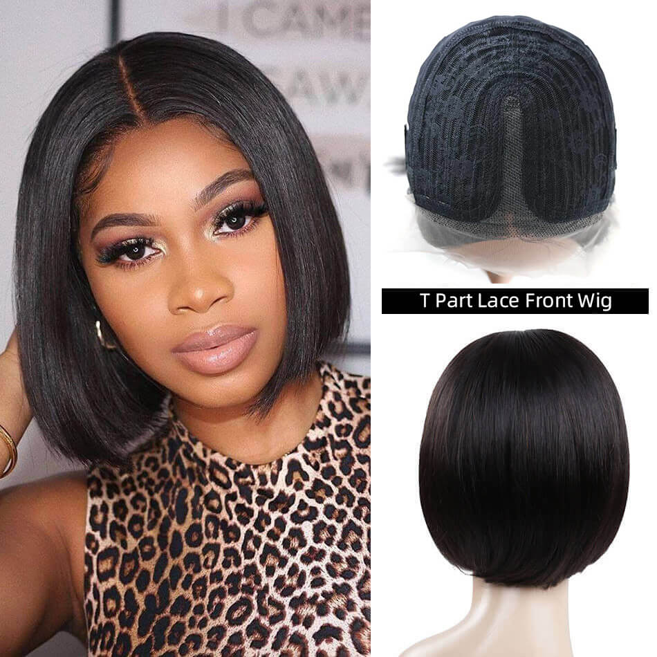 BHF Brazilian Straight wigs T Part  Lace Front Bobo Wigs 6-14inch Human Hair Wig