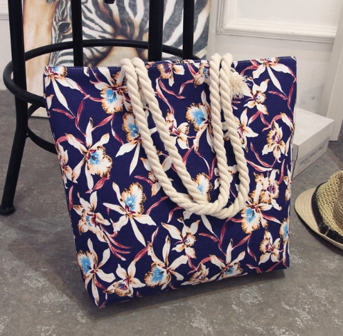 Women Canvas striped Shoulder Beach Bag Female Casual Tote Shopping Big Bag floral Messenger Bags