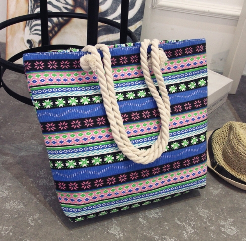 Women Canvas striped Shoulder Beach Bag Female Casual Tote Shopping Big Bag floral Messenger Bags