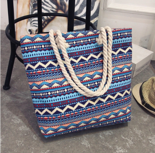 Women Canvas striped Shoulder Beach Bag Female Casual Tote Shopping Big Bag floral Messenger Bags