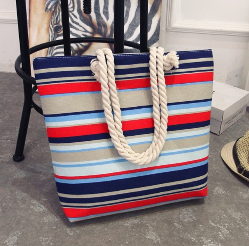 Women Canvas striped Shoulder Beach Bag Female Casual Tote Shopping Big Bag floral Messenger Bags