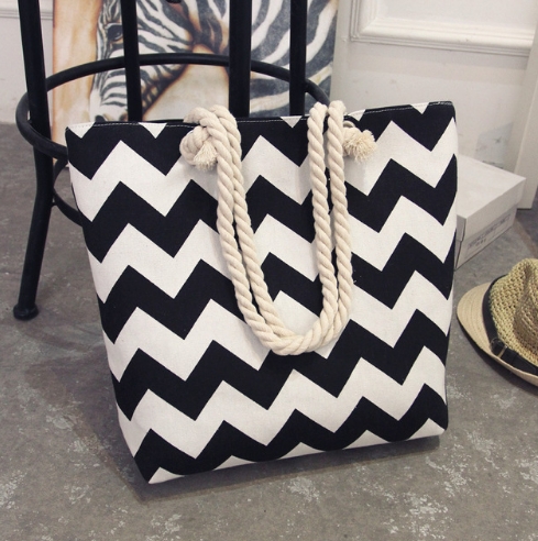 Women Canvas striped Shoulder Beach Bag Female Casual Tote Shopping Big Bag floral Messenger Bags