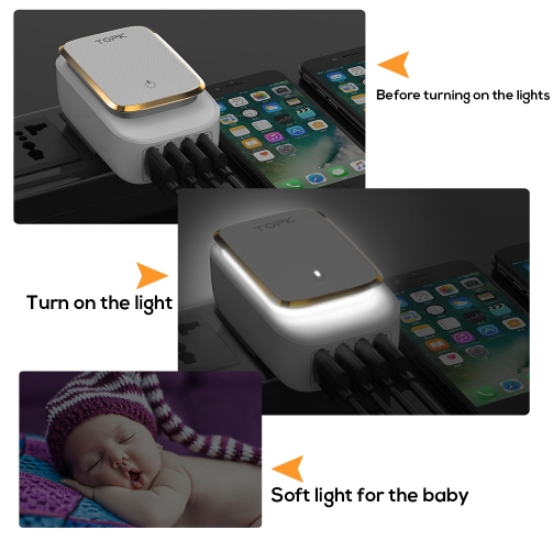Power 4-Port 4.4A(Max) 22W EU USB Charger Adapter LED Lamp Auto-ID Portable Phone Charger