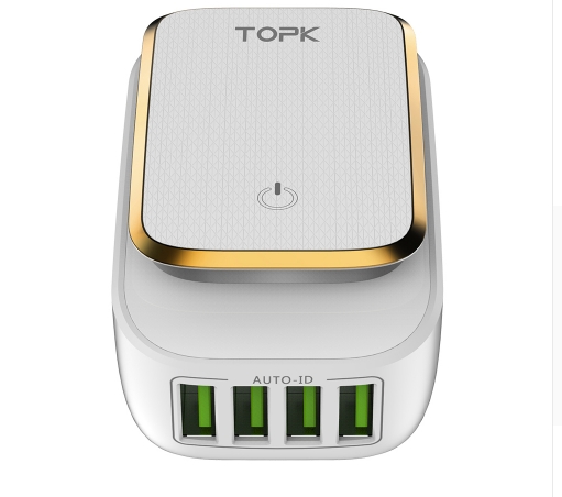 Power 4-Port 4.4A(Max) 22W EU USB Charger Adapter LED Lamp Auto-ID Portable Phone Charger
