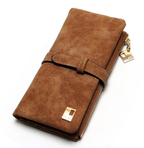 New Fashion Women Wallets Drawstring Nubuck Leather Zipper Wallet Women's Long Design Purse